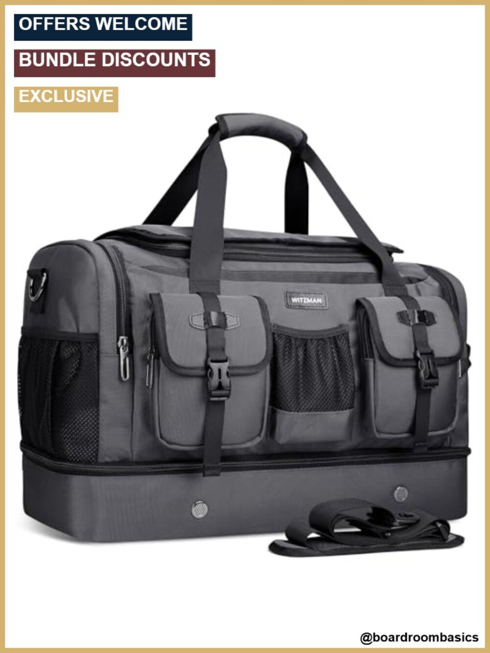 55L Nylon Travel Duffle Bag for Men with Shoe Compartment